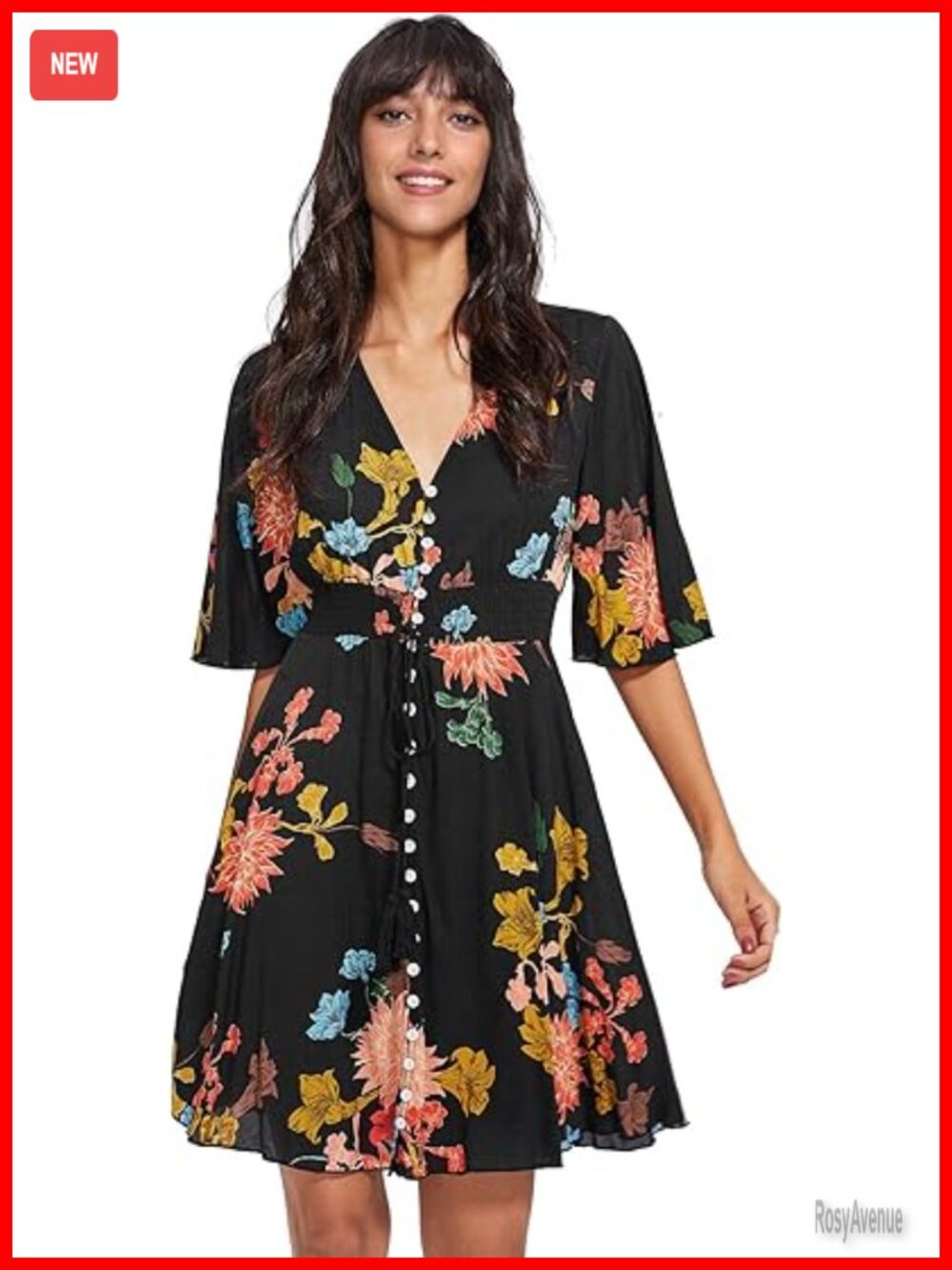 Vintage Boho Button Up Floral Print Flowy Split Party Dress